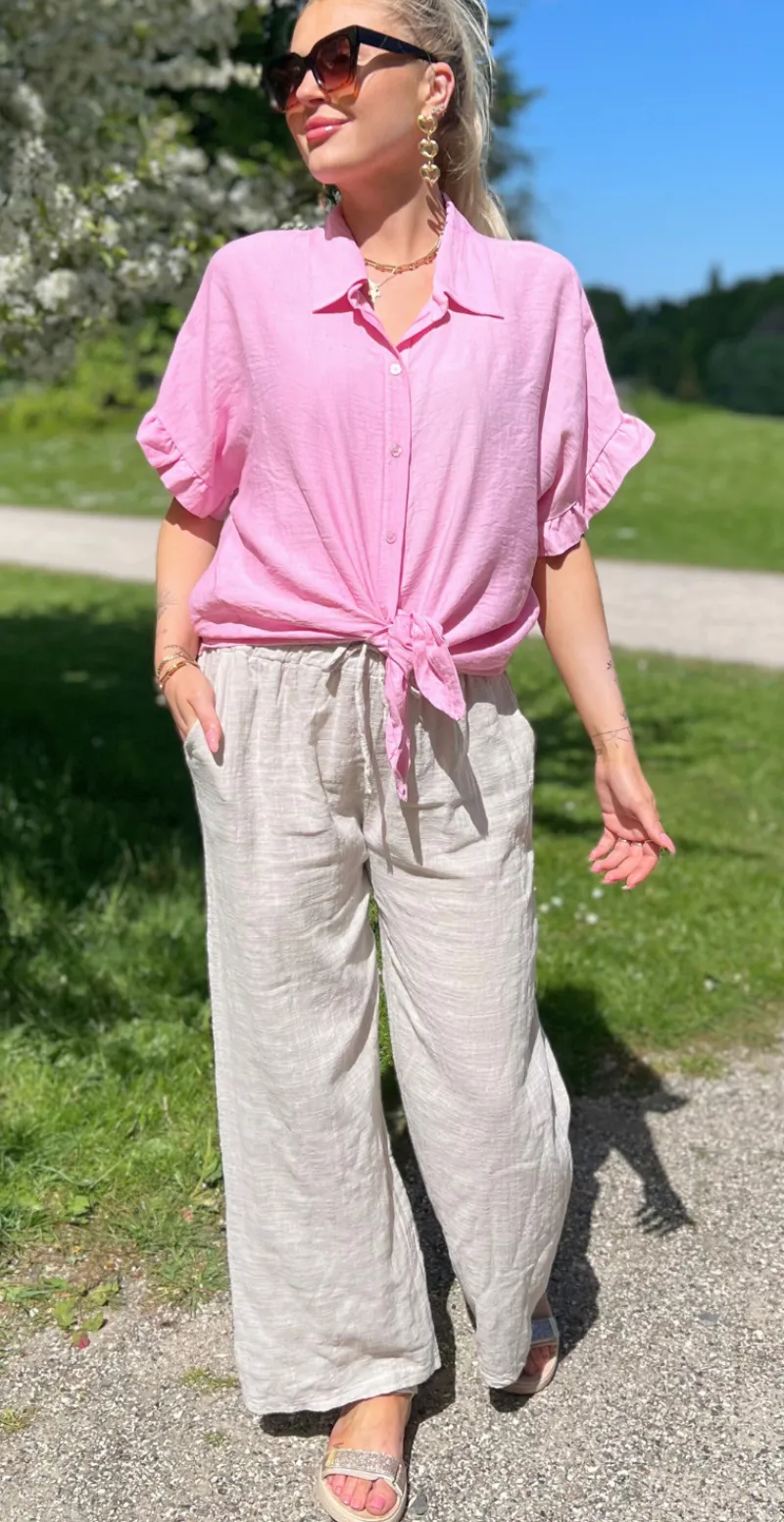 Kylie bluse med bindebånd rosa LikeLondon
