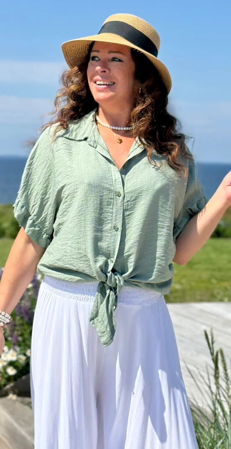 Kylie bluse med bindebånd khaki LikeLondon