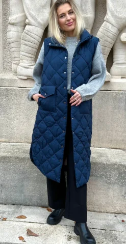 Lang quiltet vest navy blazer
