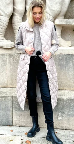 Lang quiltet vest Simply Taupe