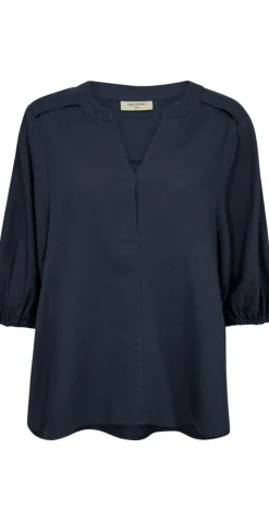Lava hørbluse med v-udskæring navy