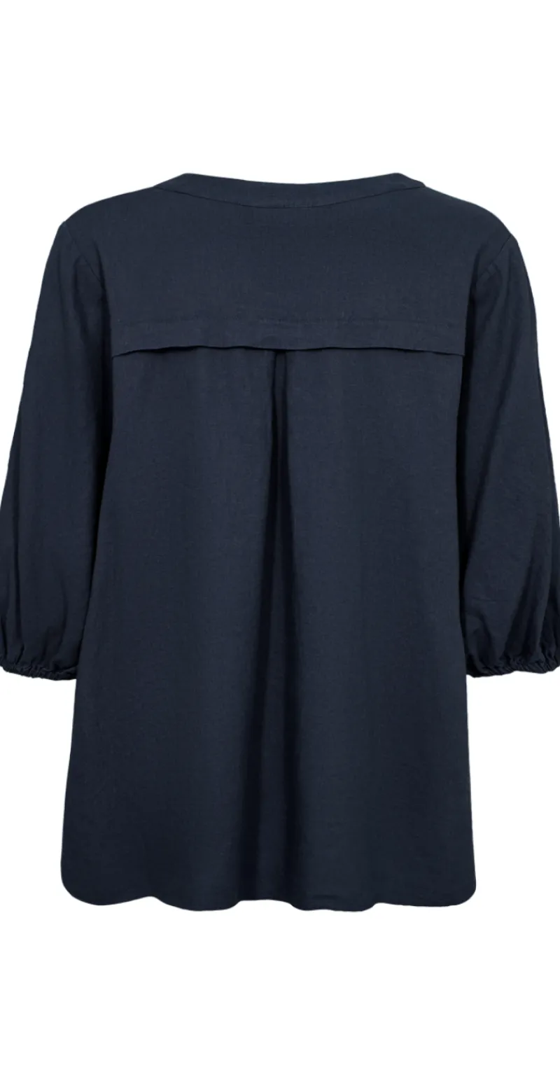 Lava hørbluse med v-udskæring navy
