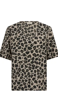 Lavisco hørbluse med leopardprint sand melange w. black
