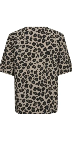 Lavisco hørbluse med leopardprint sand melange w. black