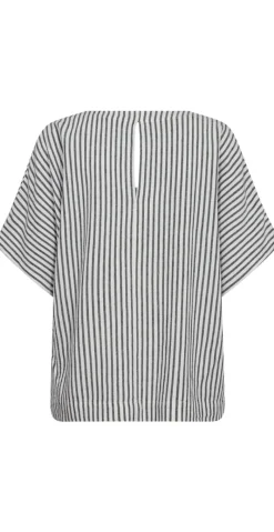 Lavisco hørbluse med v-hals offwhite w. navy