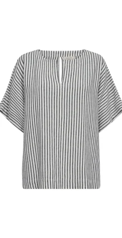 Lavisco hørbluse med v-hals offwhite w. navy