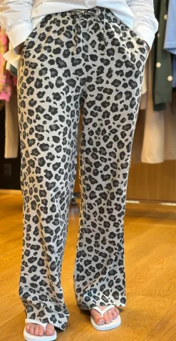 Lavisco hørbukser med leopardprint sand melange w. black