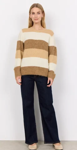 Lene Pullover med striber camel