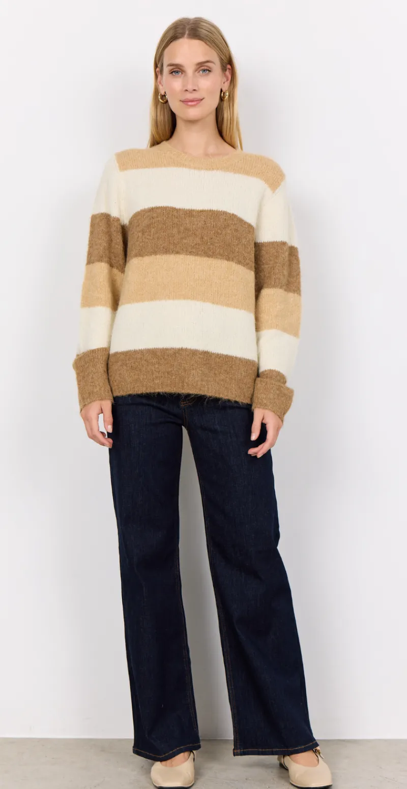 Lene Pullover med striber camel