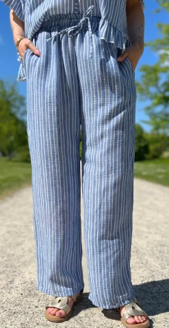 Leonora bukser med striber og snøre i taljen denim LikeLondon