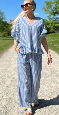 Leonora bukser med striber og snøre i taljen denim LikeLondon