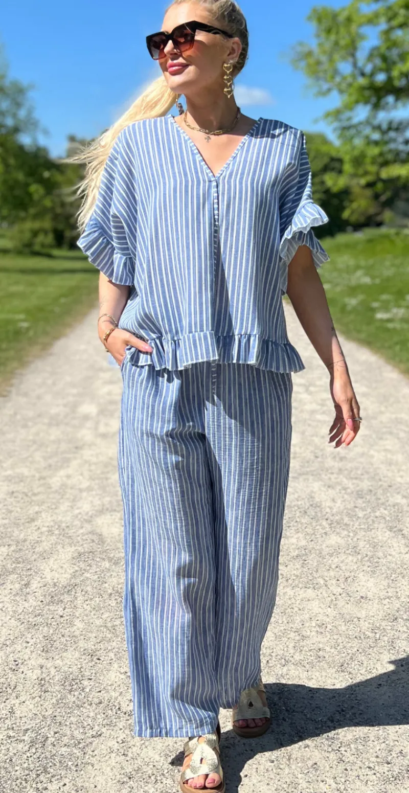 Leonora bukser med striber og snøre i taljen denim LikeLondon