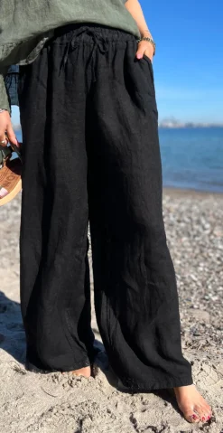 Lilli hørbukser med lommer og elastik i taljen sort LikeLondon