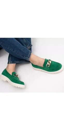 Loafers med kæde i grøn