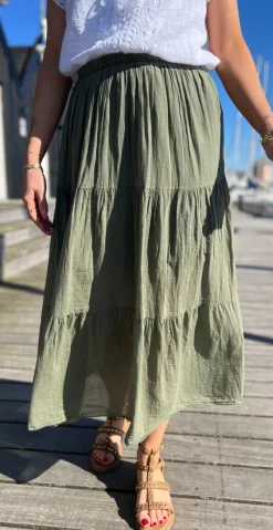 Lois nederdel med peplum khaki LikeLondon