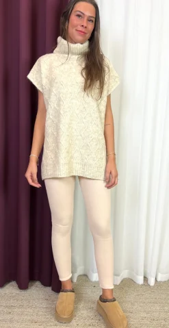 Lolly leggings med fleece og rib creme LikeLondon
