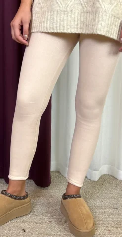 Lolly leggings med fleece og rib creme LikeLondon