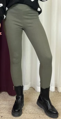 Lolly leggings med fleece og rib khaki LikeLondon