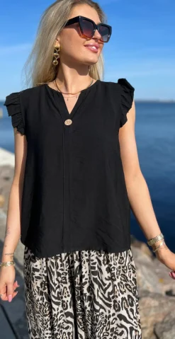 Lotus bluse med flæse detaljer sort LikeLondon