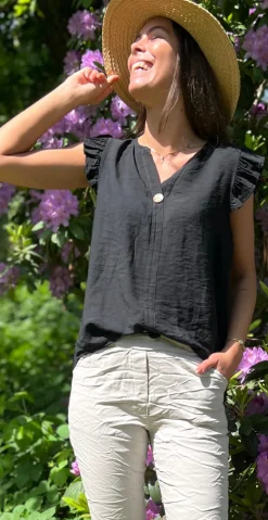 Lotus bluse med flæse detaljer sort LikeLondon