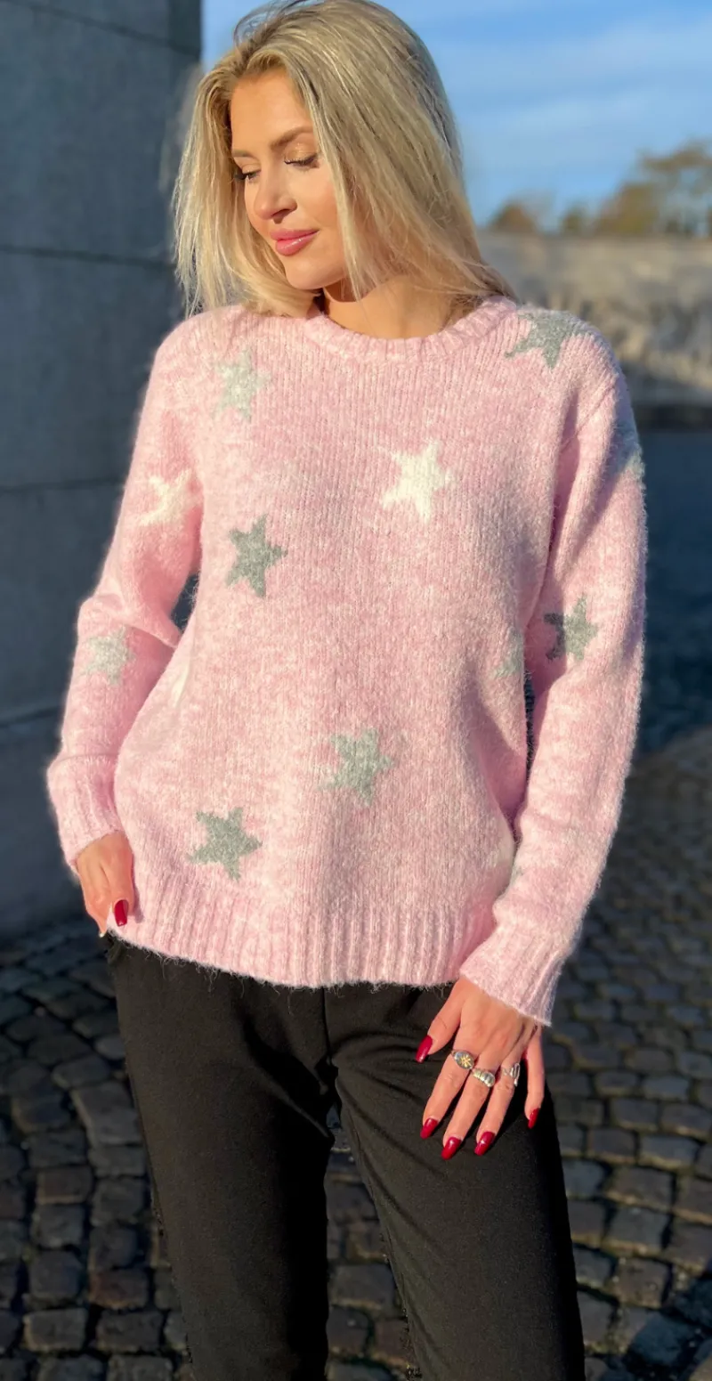 Louisa pullover med stjerner lyserød