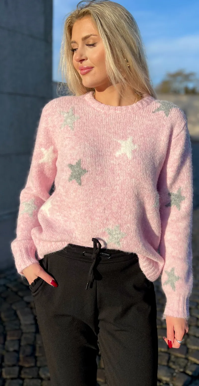 Louisa pullover med stjerner lyserød