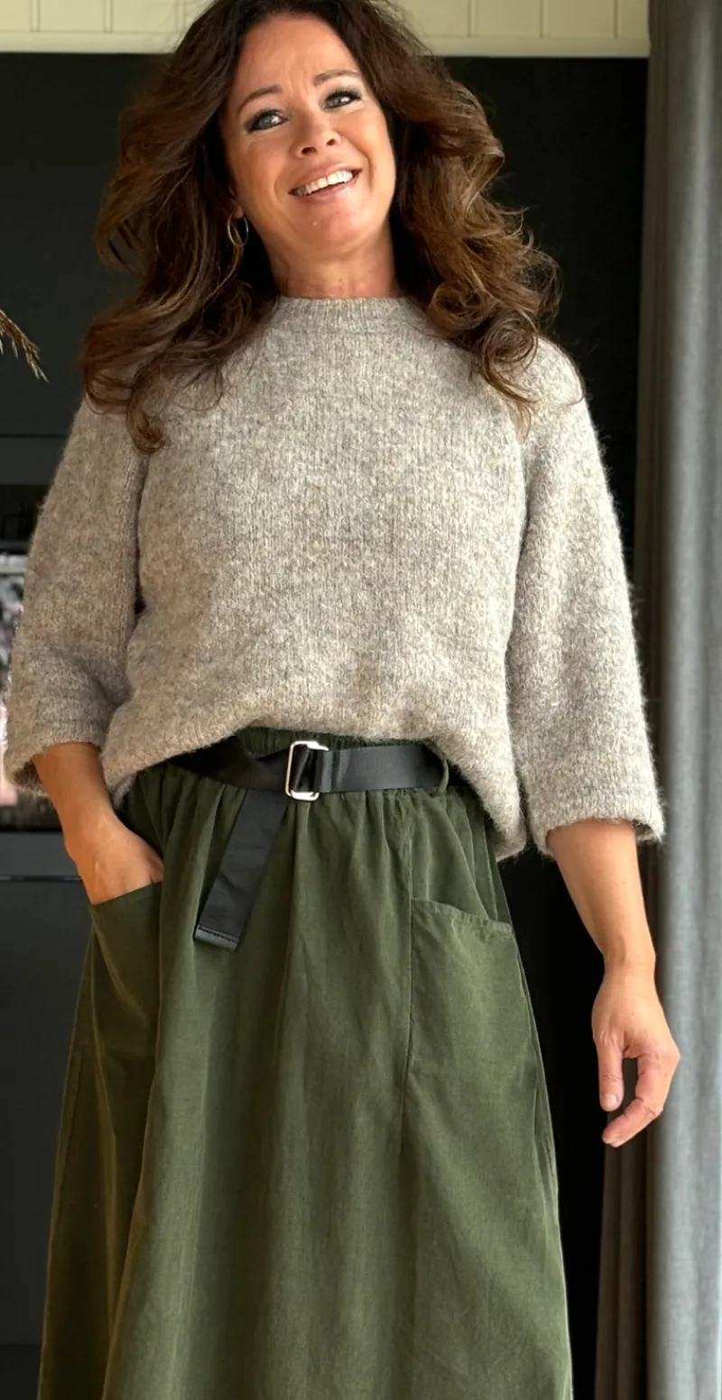 Lullo strik med 3/4 ærmer desert taupe melange