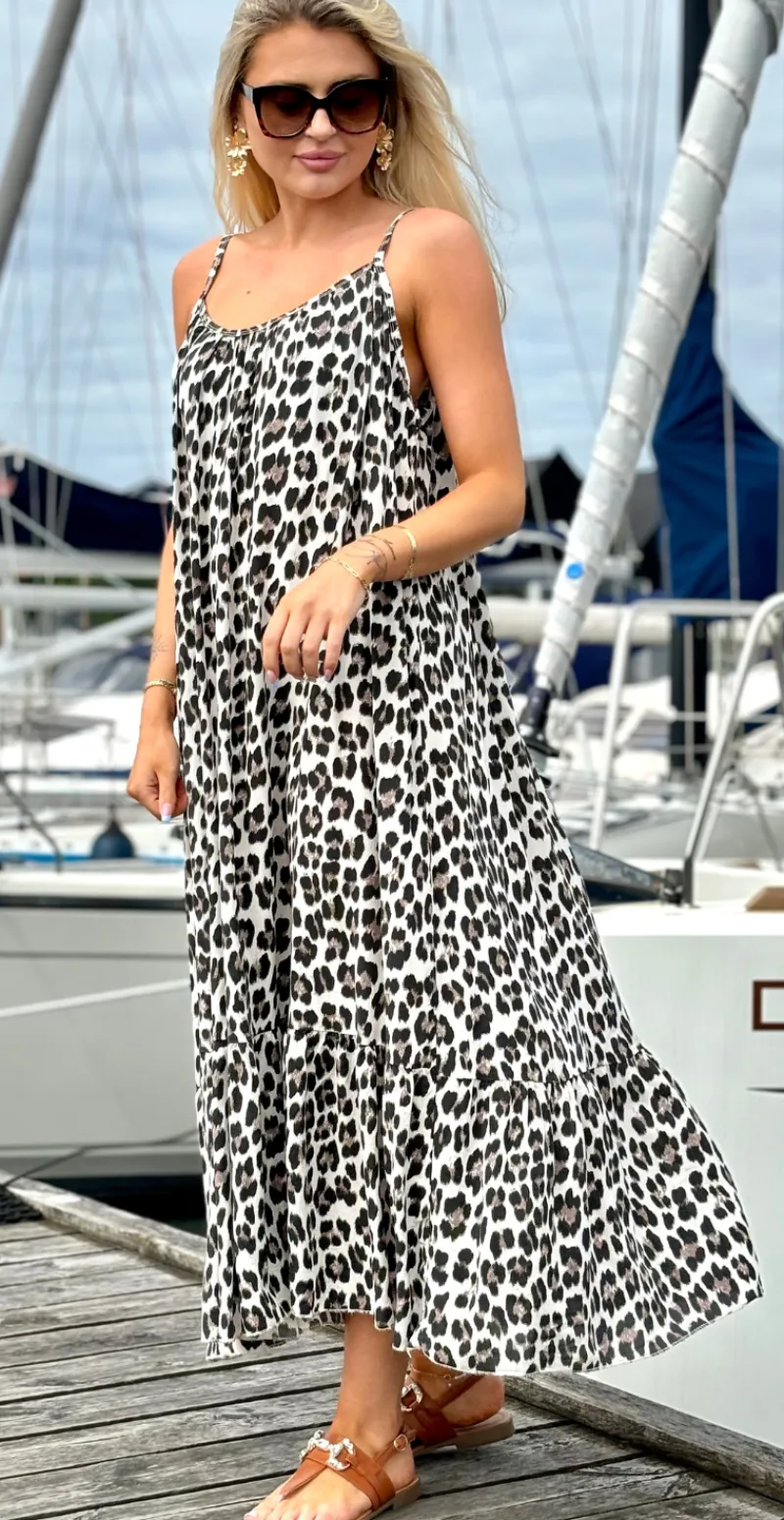 Lydia stropkjole leopard beige LikeLondon