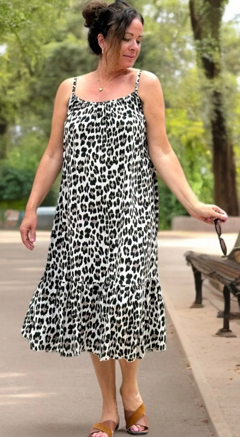 Lydia stropkjole leopard beige LikeLondon