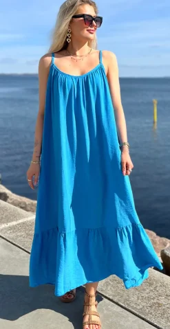 Lydia stropkjole med peplum blå LikeLondon