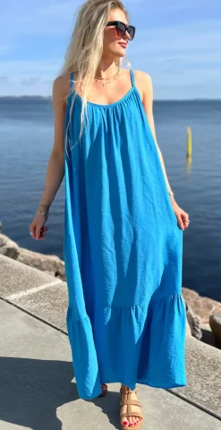 Lydia stropkjole med peplum blå LikeLondon