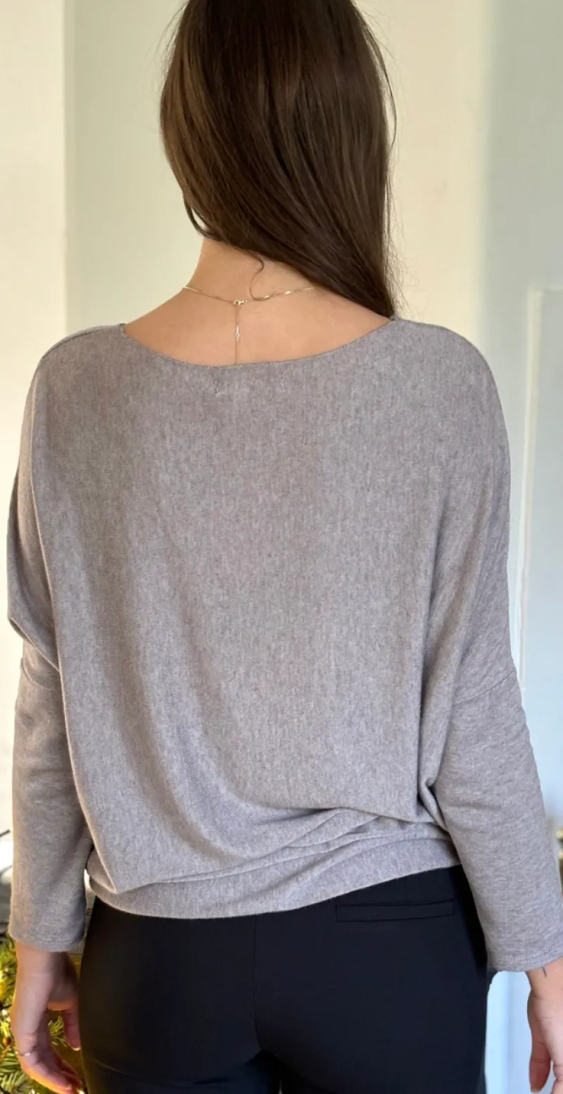 Madelene strikbluse med paillet stjerne mocca Likelondon