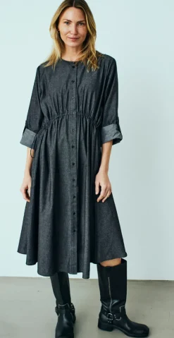 Malay denim kjole med elastik detalje sort