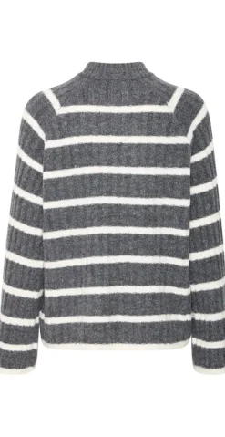 Marianne uld-strikbluse med striber dark grey