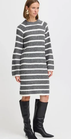 Marianne uld-strikkjole med striber dark grey