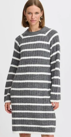 Marianne uld-strikkjole med striber dark grey