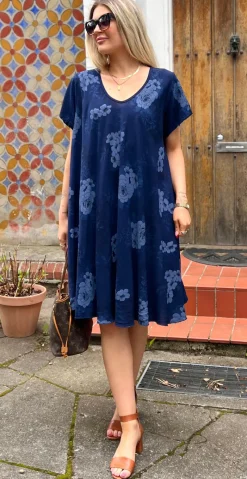 Maureen kjole med vidde og blomsterprint navy LikeLondon