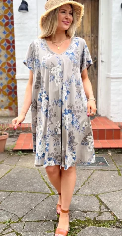 Maureen kjole med vidde og blomsterprint mocca LikeLondon