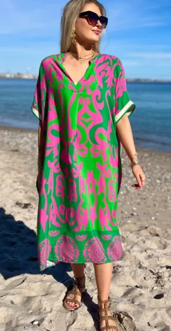 Melia kjole med mønster pink/grøn LikeLondon