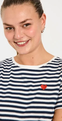 Mian bluse med striber off-white w. navy Freequent