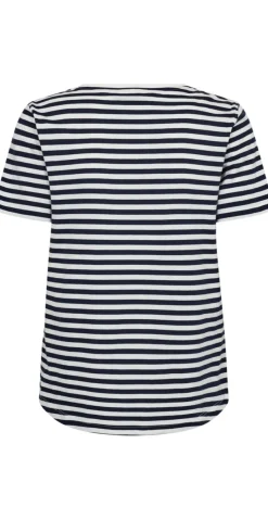 Mian bluse med striber off-white w. navy Freequent