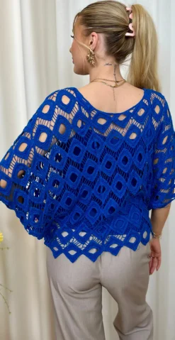 Michela hæklet bluse med indertop royalblue LikeLondon