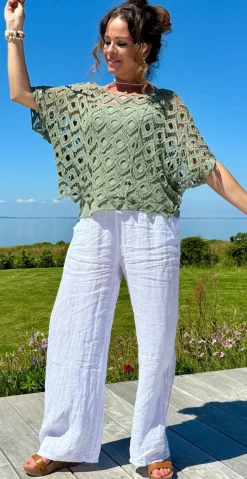 Michela hæklet bluse med indertop khaki LikeLondon