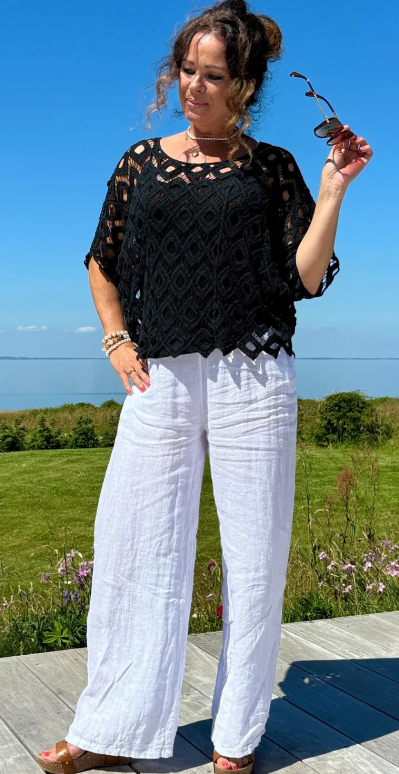 Michela hæklet bluse med indertop sort LikeLondon