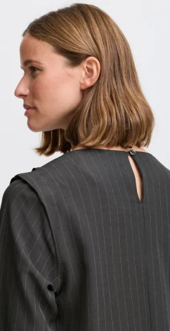 Midde bluse dark grey mel. pinstripe