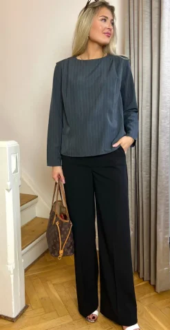 Midde bluse dark grey mel. pinstripe