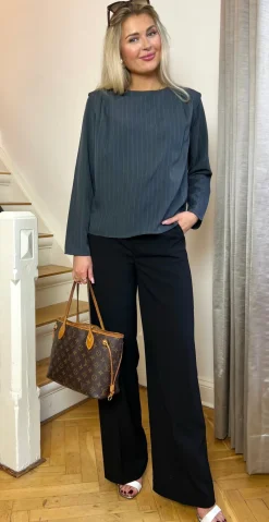 Midde bluse dark grey mel. pinstripe