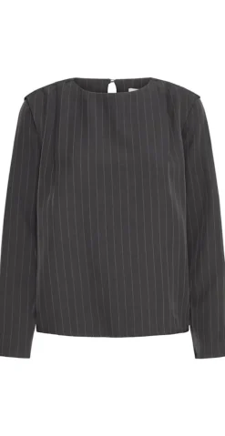 Midde bluse dark grey mel. pinstripe