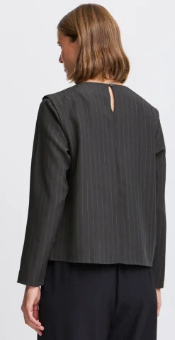 Midde bluse dark grey mel. pinstripe