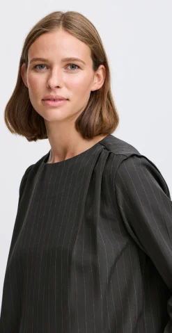 Midde bluse dark grey mel. pinstripe